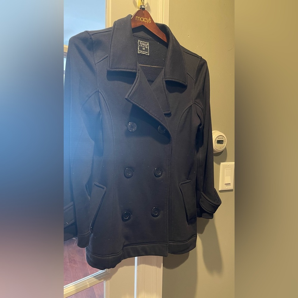 Black cotton/poly Pea Coat. Size medium
